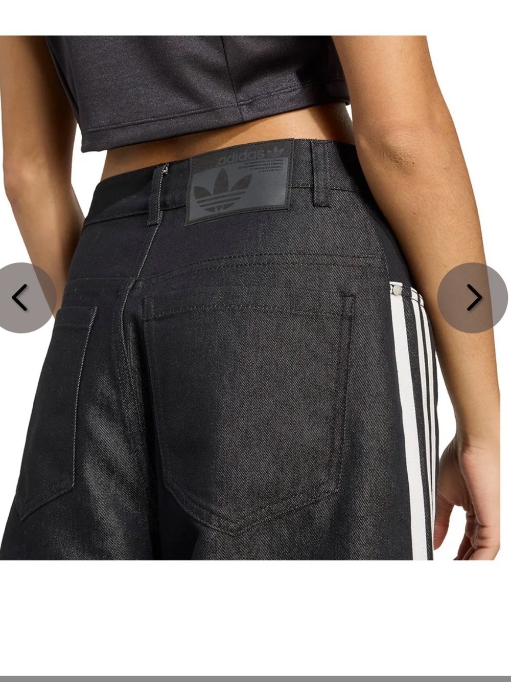 adidas originals baggy shiny Black Wide-Leg Jeans with White Side Stripes - Picture 4 of 7
